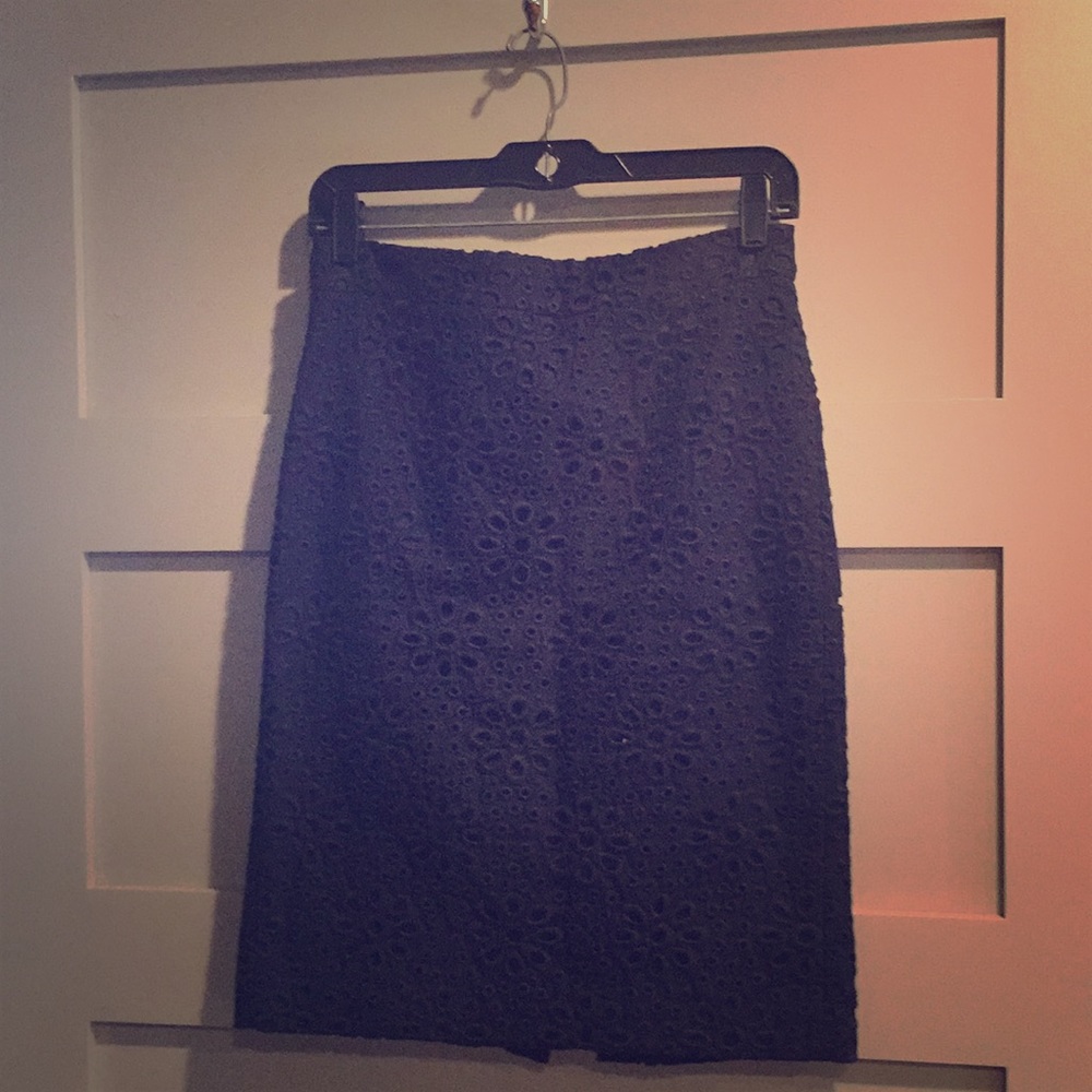 Navy Eyelet Pencil Skirt